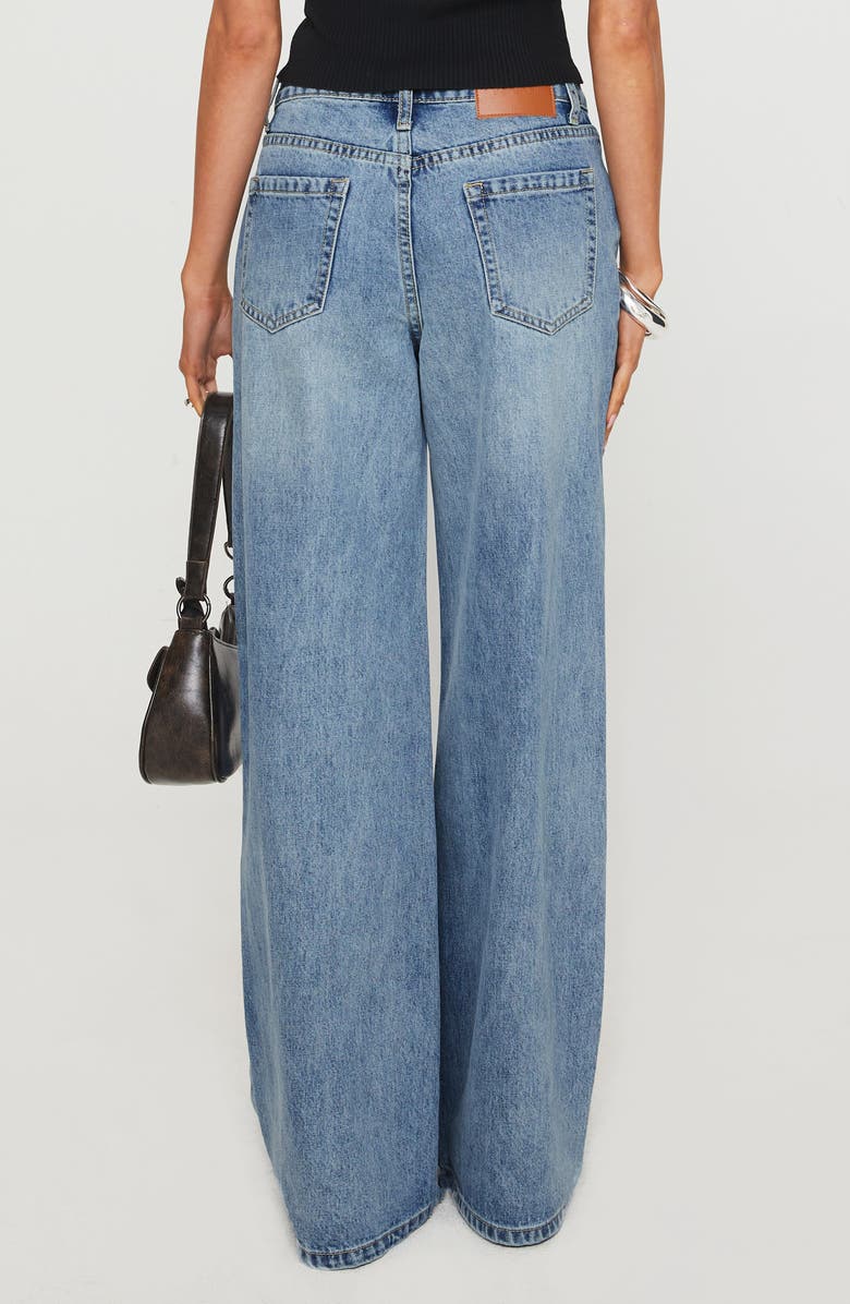 Princess Polly Mellowed Out Drawstring Low Rise Wide Leg Jeans, Alternate, color, Mid Blue