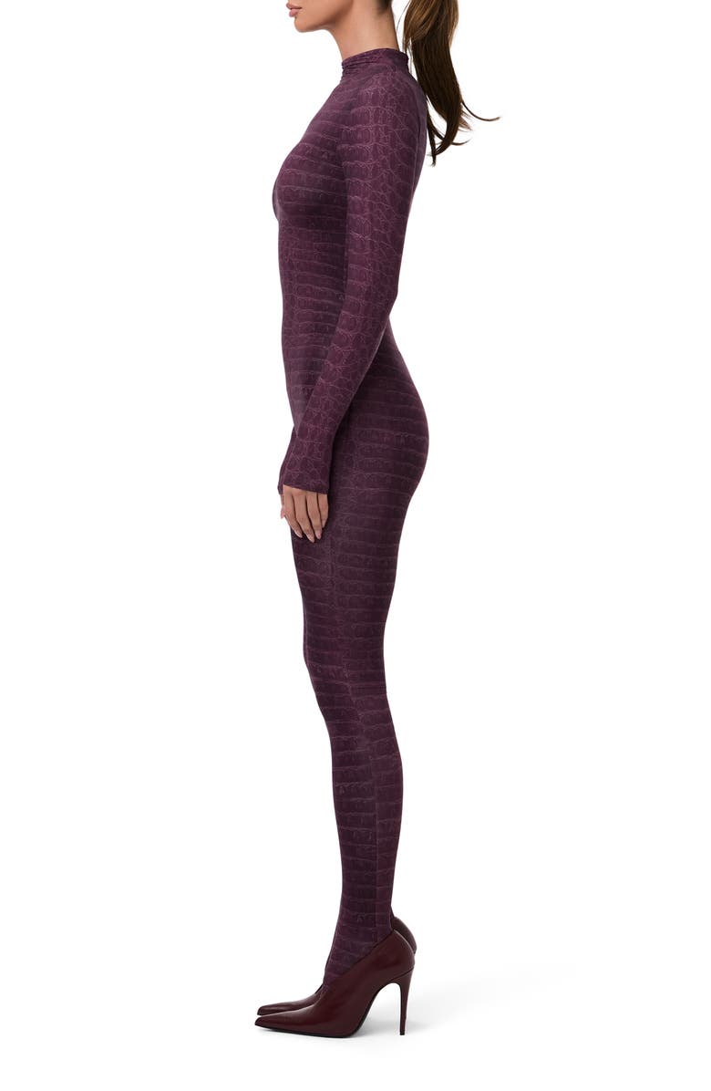 Naked Wardrobe Animal Print Closed Toe Jumpsuit, Alternate, color, Dark Plum Crocodile