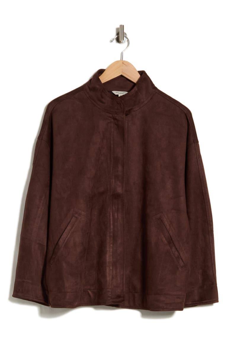 Faux Suede Zip Jacket, Main, color, DK BROWN