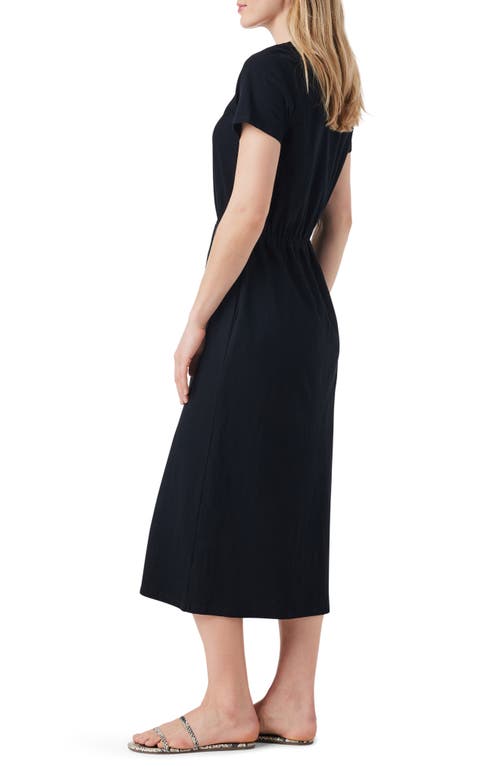 Shop Nzt By Nic+zoe Short Sleeve Cotton Midi Dress In Black Onyx