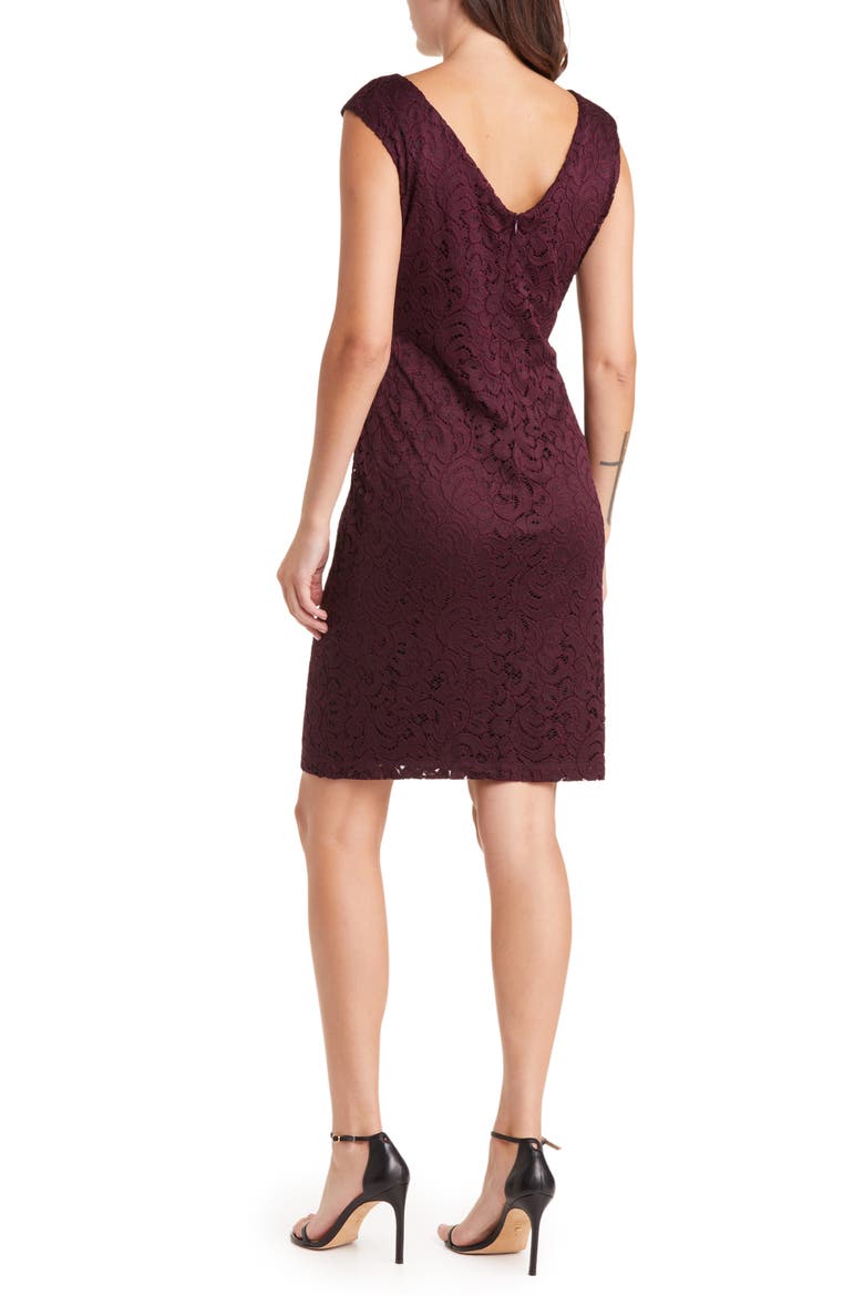 Cutout Cap Sleeve Lace Overlay Dress, Alternate, color, BORDEAUX 1