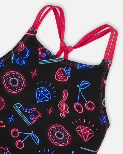 Deux Par Deux Girl's Printed Two-piece Swimsuit Black And Blue And Pink Items In Black And Blue And Pink Items