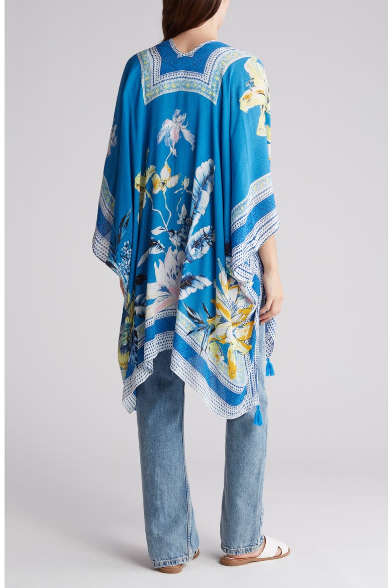 Tropical Blooms Ruana, Alternate, color, BLUE