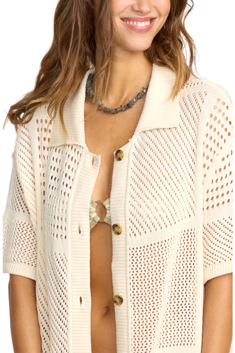 Cool Down Open Stitch Short Sleeve Cotton Cardigan, Alternate, color, WHITECAP