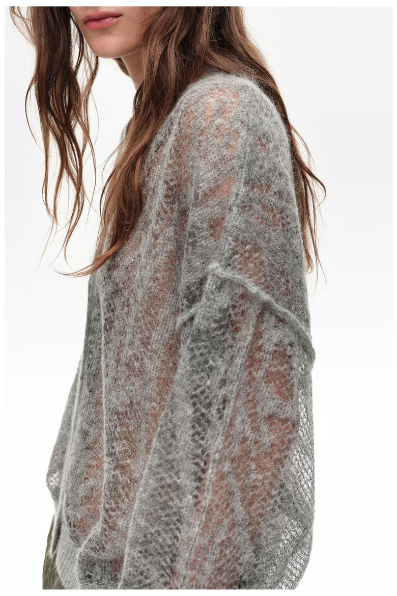 Mohair Openwork Cardigan, Alternate, color, MELANGE GREY