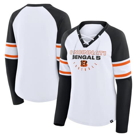Women's Fanatics White/Black Cincinnati Bengals Redzone Blitz Package Raglan Lace-Up V-Neck Long Sleeve T-Shirt