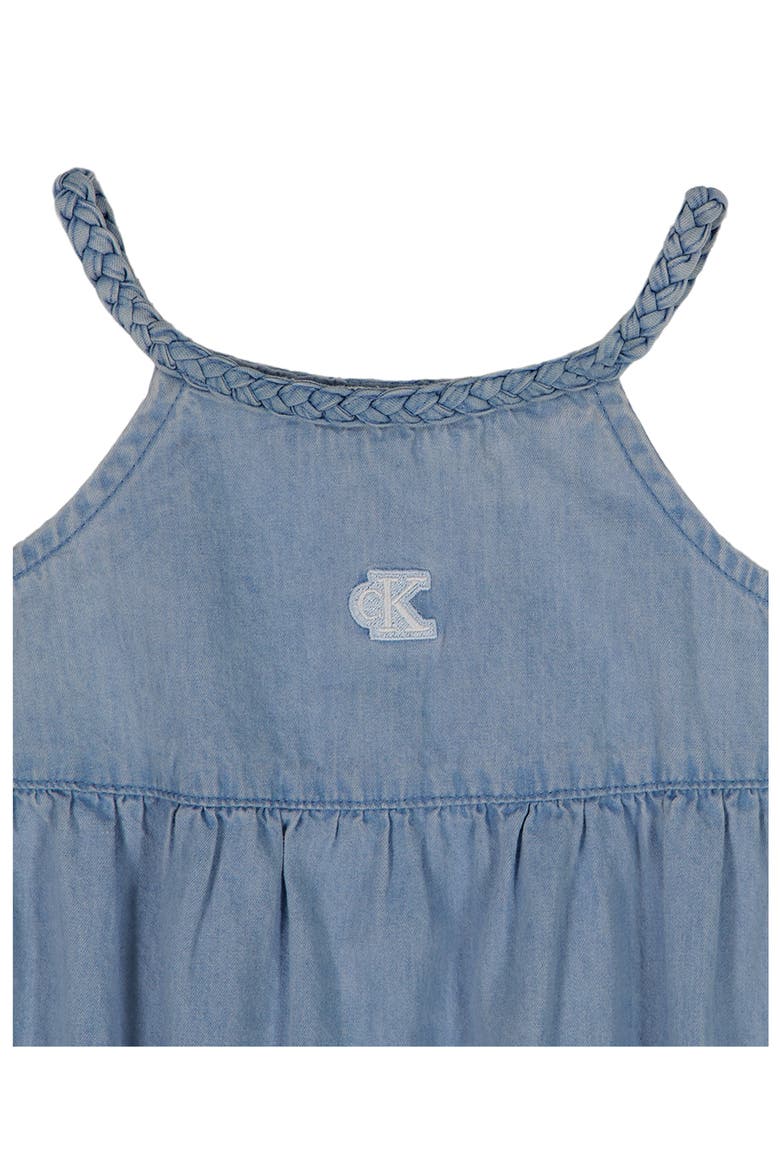 Logo Appliqué Chambray Bubble Romper, Alternate, color, BLUE