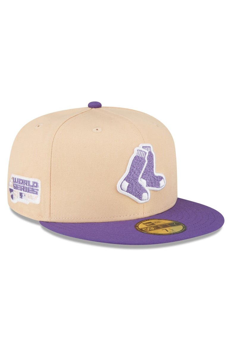 Men's New Era Peach/Purple Boston Red Sox 2007 World Series Side Patch 59FIFTY Fitted Hat, Alternate, color, Orange
