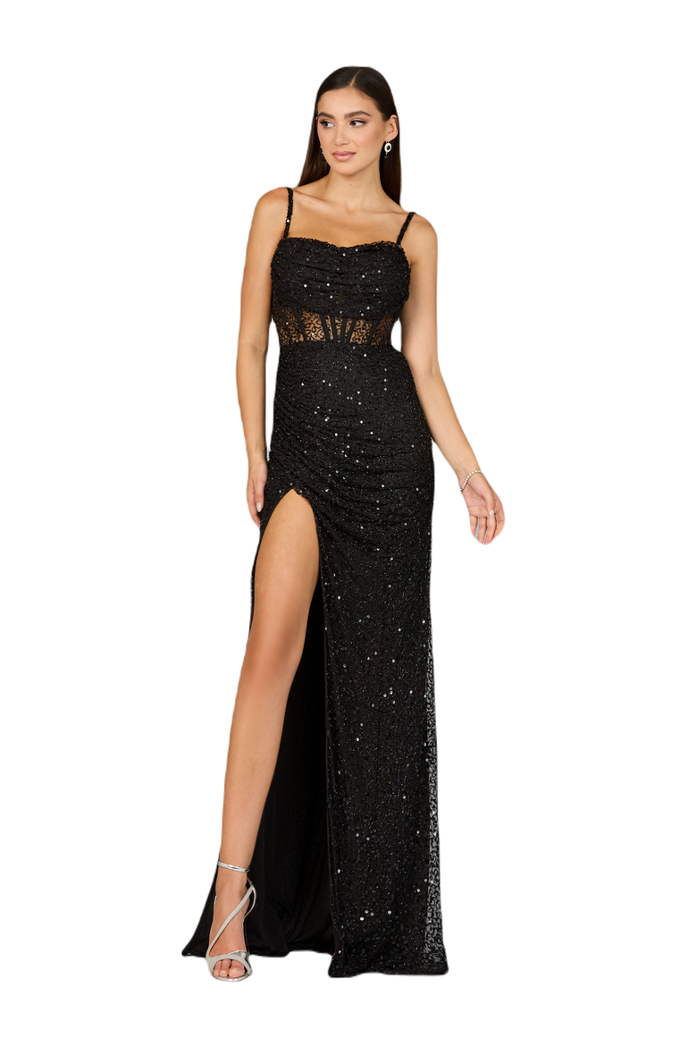Elegant Corset Gown with Slit, Alternate, color, Black