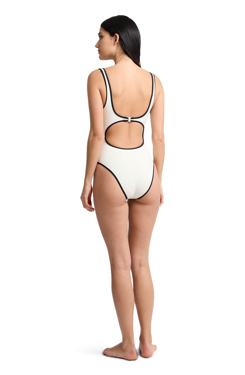 Onia Arya High-Cut Leg One-Piece, Alternate, color, Egret/Black