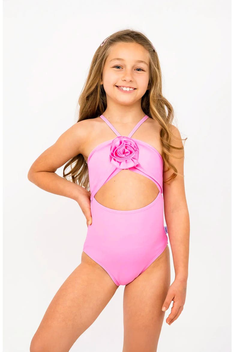 Rosette Halter One Piece Swimsuit, Alternate, color, Angel Pink