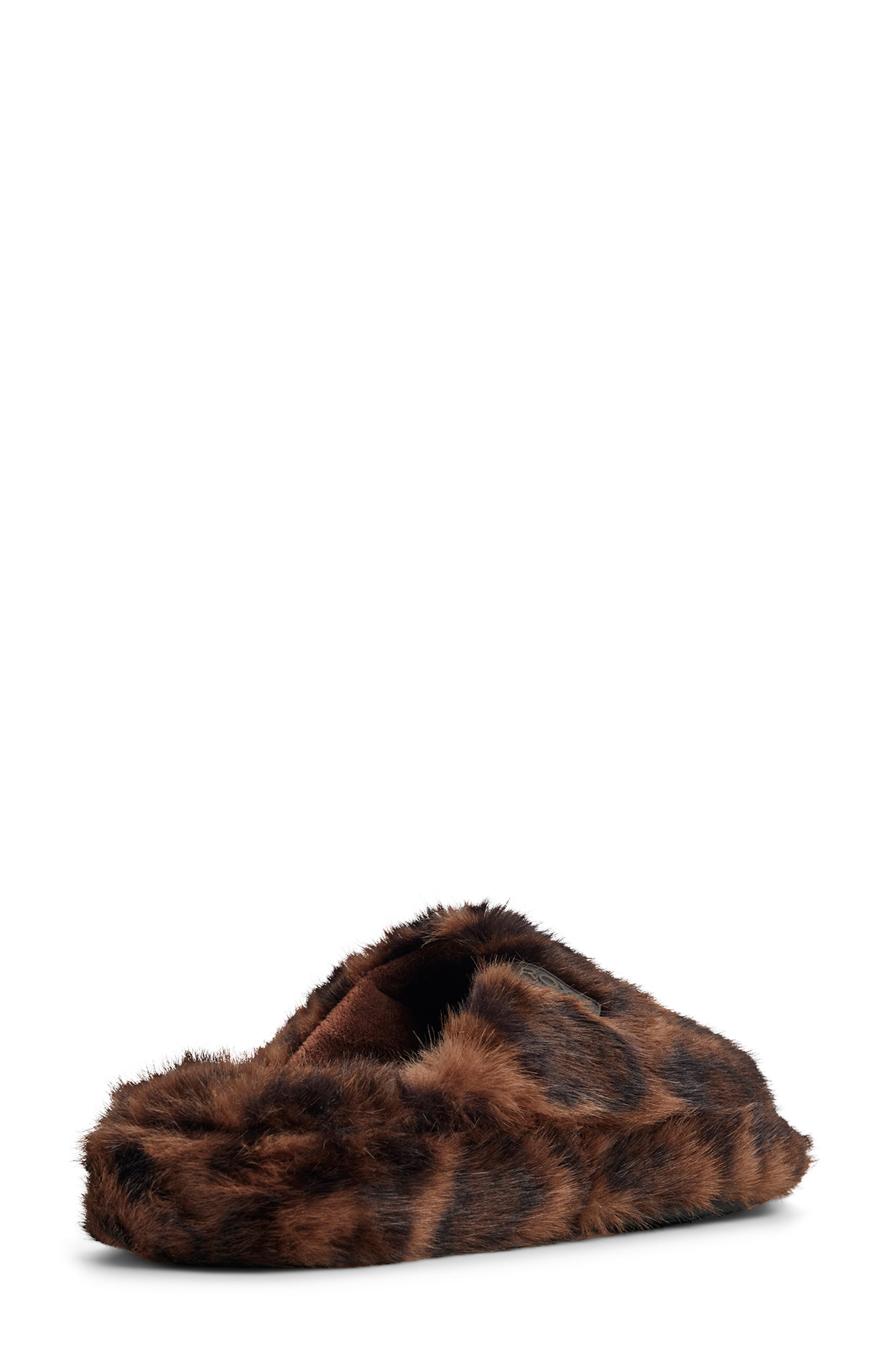 Roxy Sloane Faux Fur Slide Slipper, Alternate, color, Brown Primary - Multi