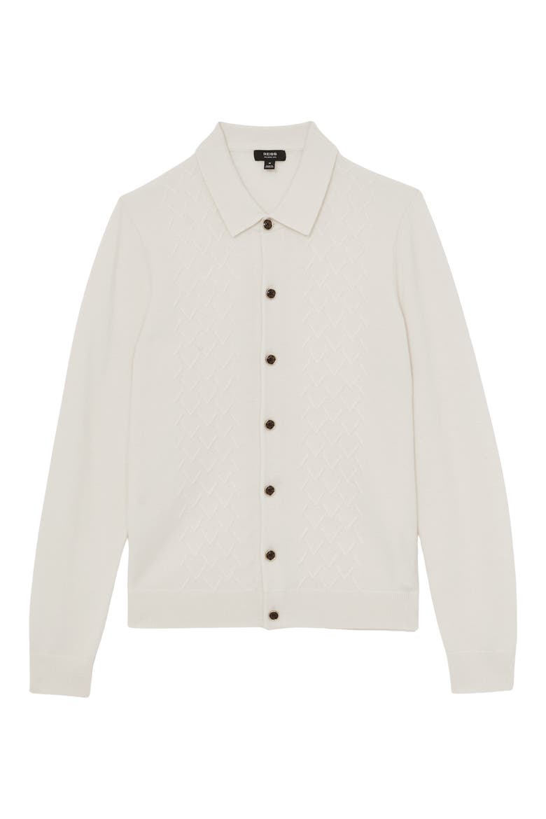 Gideon Collared Diamond Texture Wool Cardigan, Alternate, color, OFF WHITE