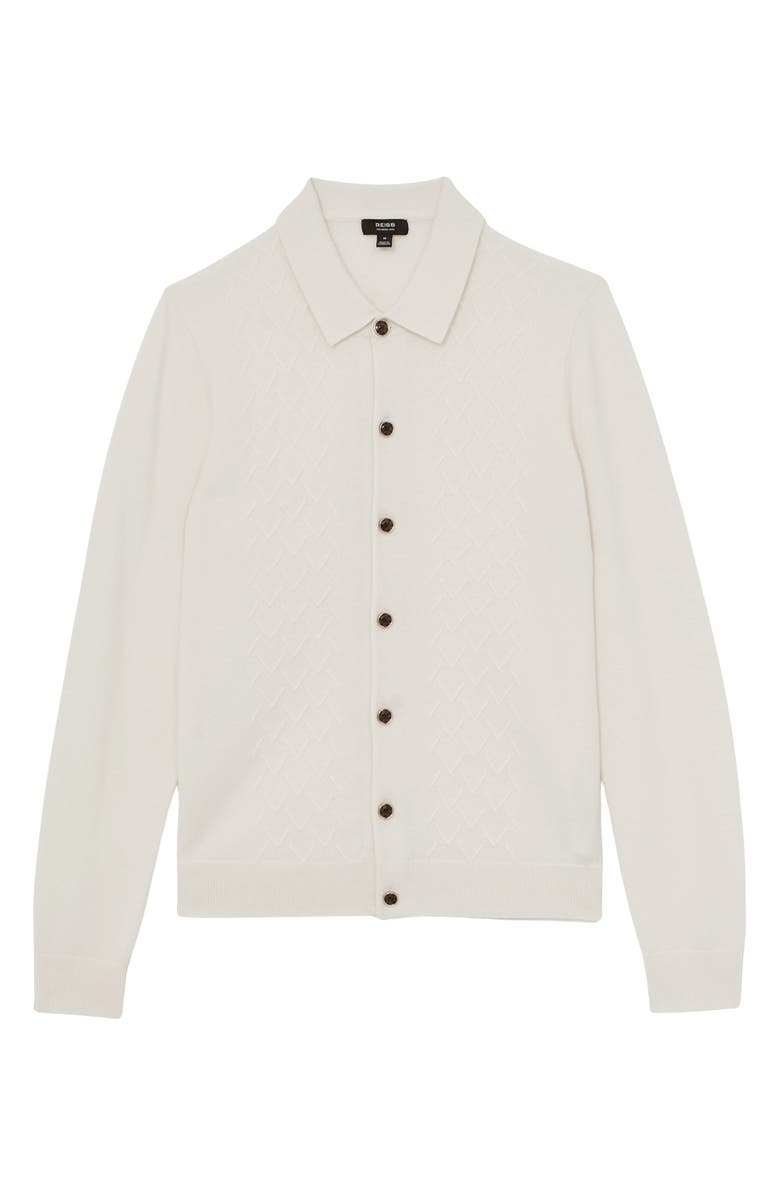 Reiss Gideon Collared Diamond Texture Wool Cardigan, Alternate, color, Off White