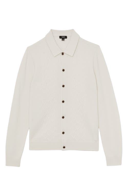 Reiss Gideon Collared Diamond Texture Wool Cardigan In White