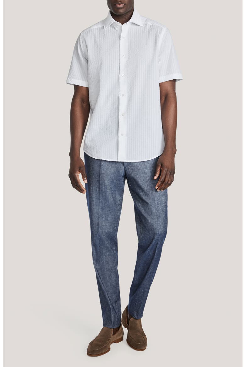 Bedford Cotton Seersucker Button-Up Shirt, Alternate, color, WHITE