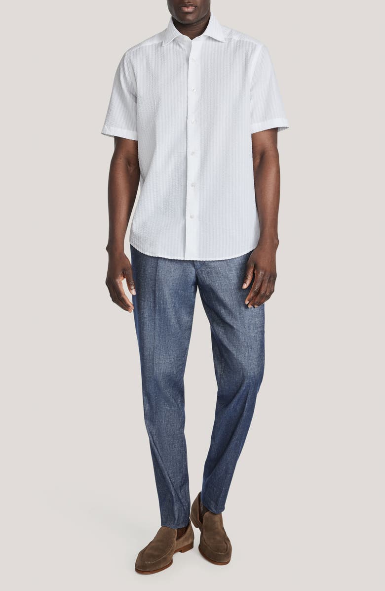 Jack Victor Bedford Cotton Seersucker Button-Up Shirt, Alternate, color, White
