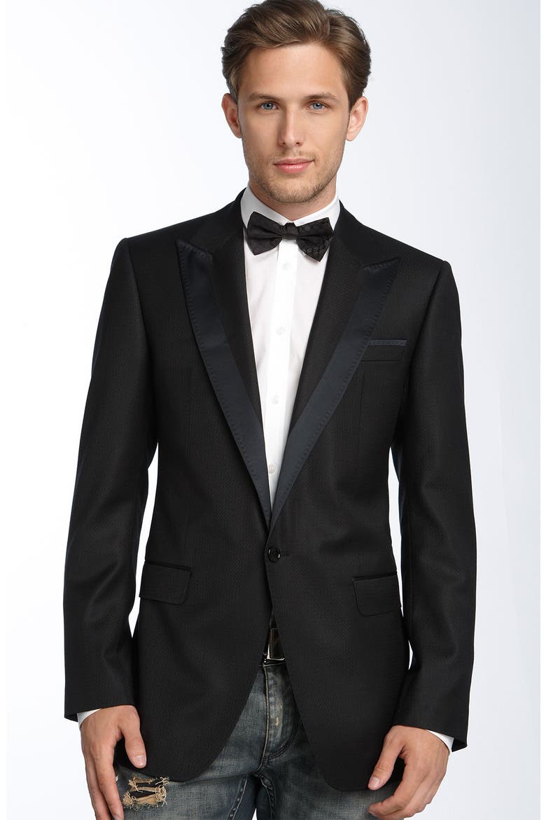 D&G Textured Tuxedo Jacket, Main, color, BLACK