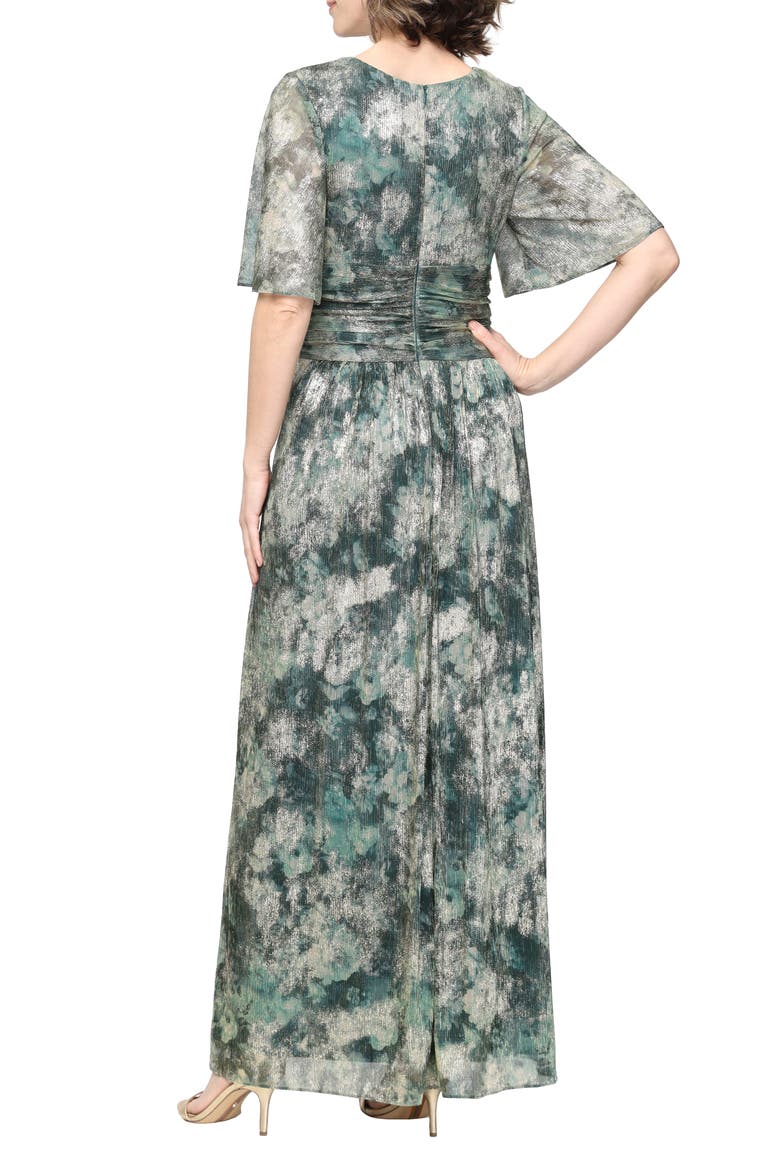 Floral Metallic Flutter Sleeve Gown, Alternate, color, GREEN MULTI