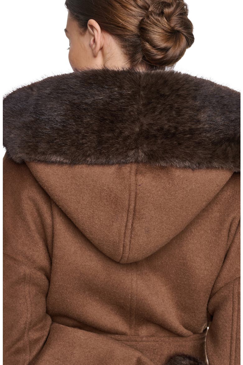 Faux Fur Trim Wool Blend Hooded Coat, Alternate, color, VICUNA