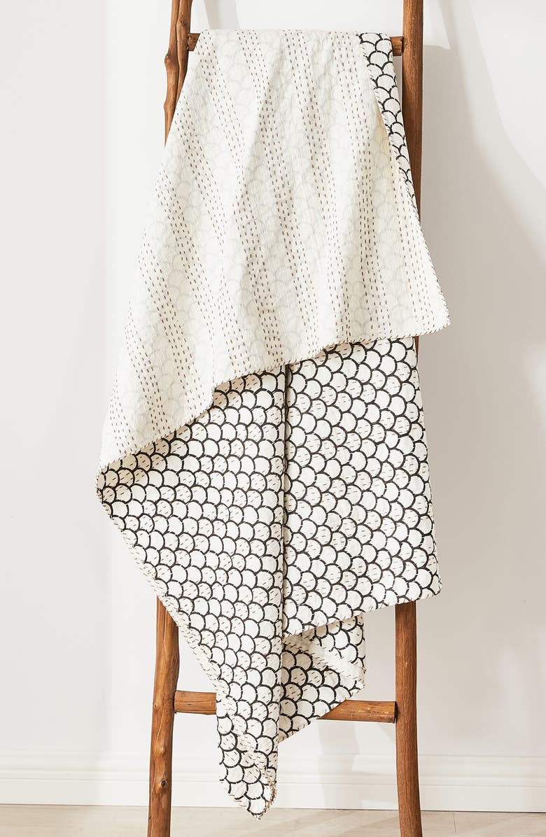 MELANGE HOME Scallop Kantha Cotton Throw Blanket, Alternate, color, Indigo