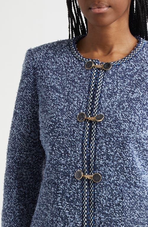 Shop Elie Tahari Dionne Tweed Jacket In Cremona Blue Tweed