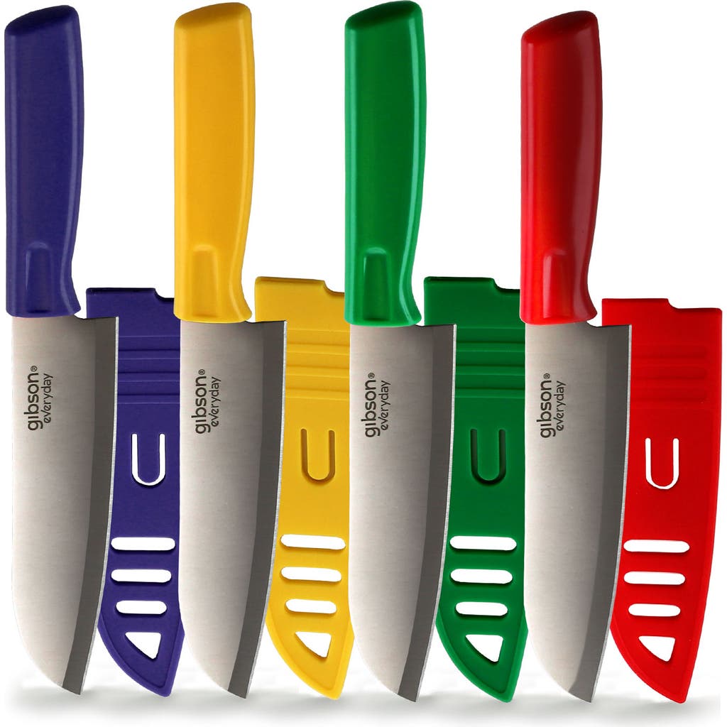 Gibson Everyday Grantville 4 Piece 6 Inch Santoku Knife With Sheath In Assorted Colors In Red
