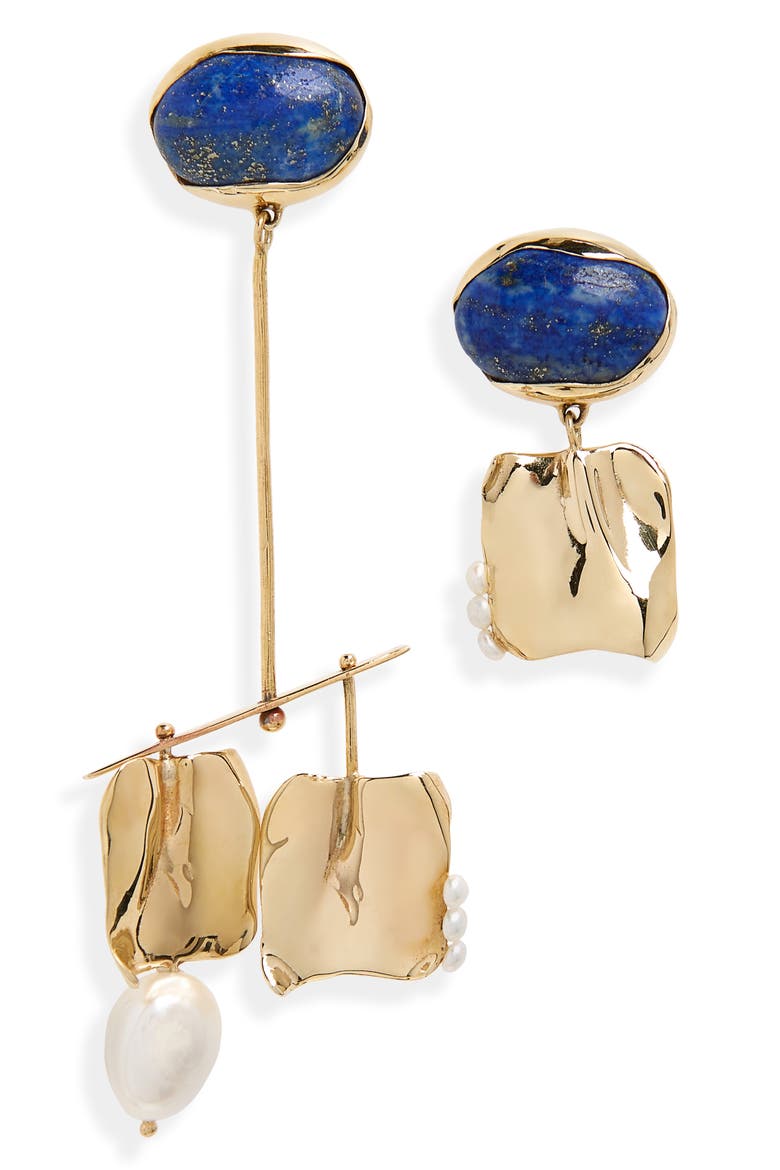 Badoula Mismatched Earrings, Main, color, BRONZE / LAPIS / PEARL