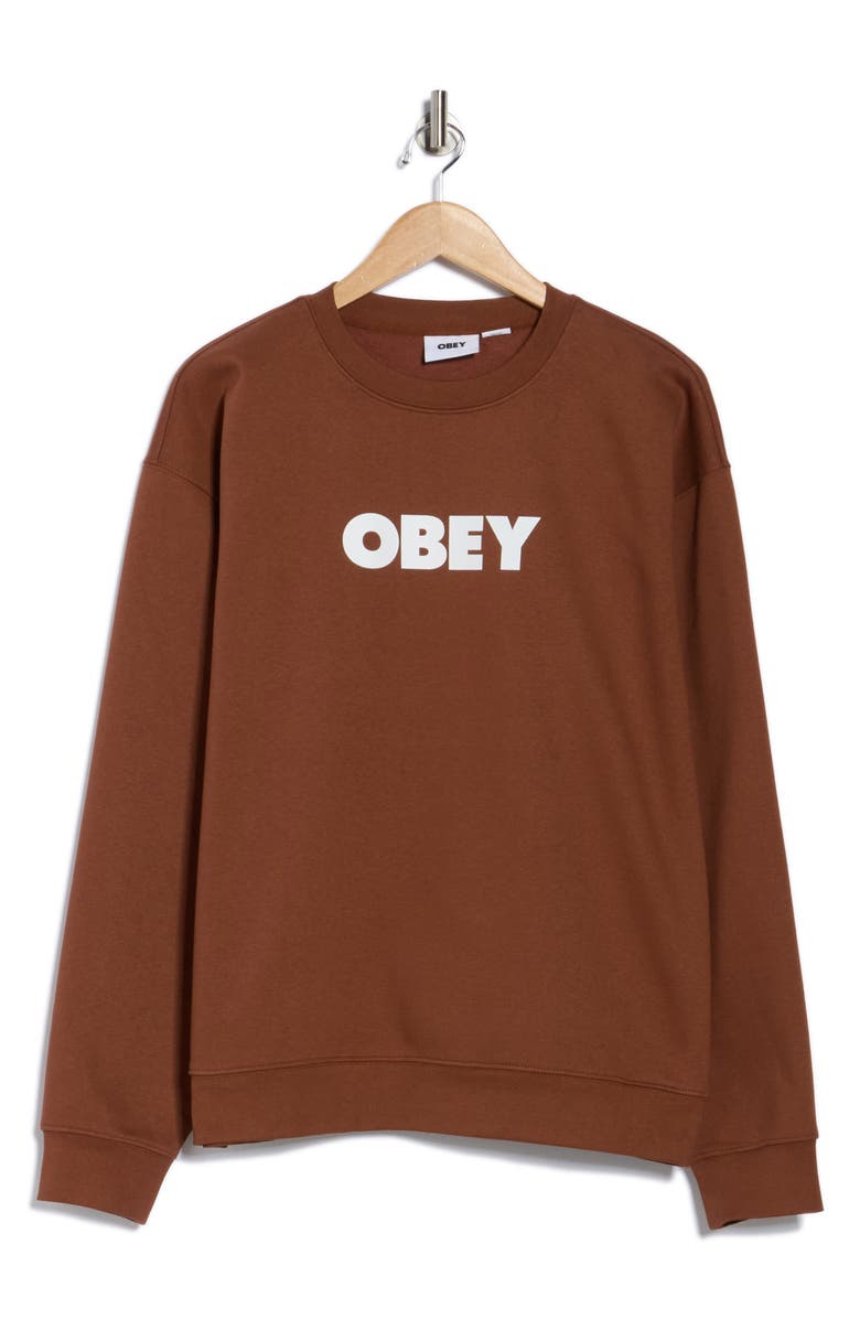 Obey Logo Crewneck Sweatshirt, Alternate, color, Brown Sugar