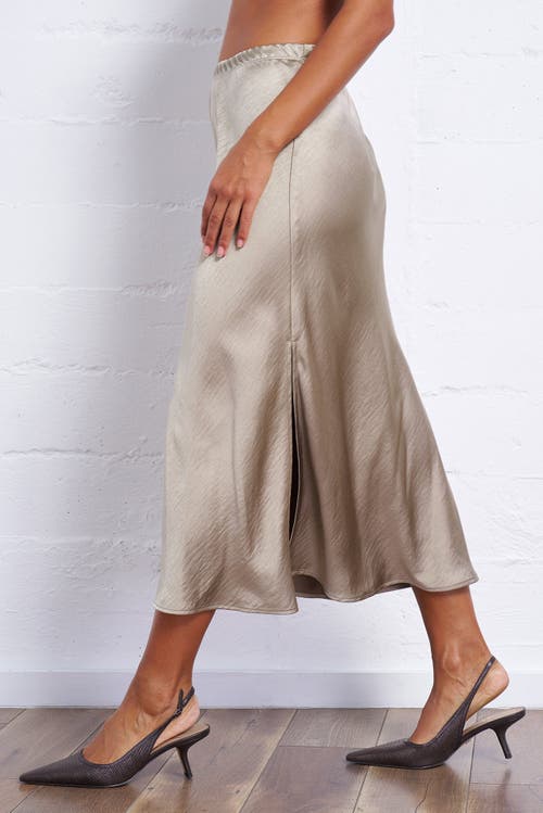 Franne Golde Bias Cut Satin Midi Skirt With Side Slit