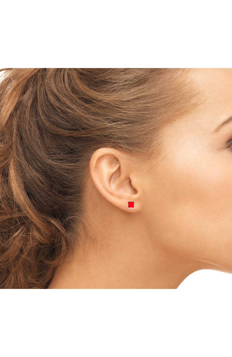 Sterling Silver Red Turquoise Clover Studs