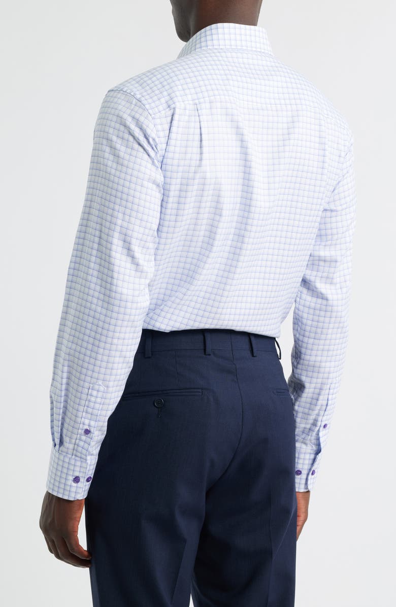 David Donahue Trim Fit Windowpane Cotton Dress Shirt, Alternate, color, White/Lilac