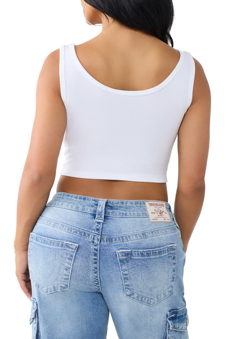 Crystal Embellished Logo Notch Neck Crop Tank Top, Alternate, color, OPTIC WHITE