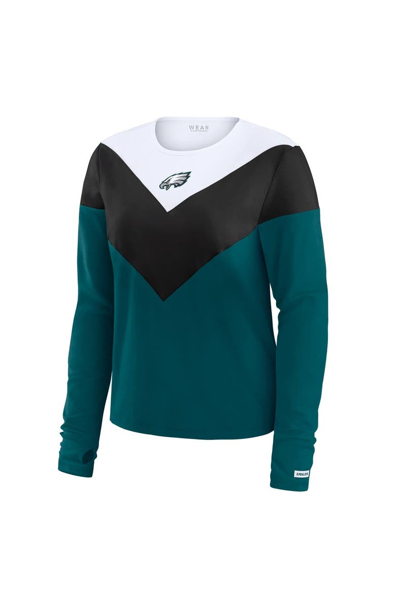 WEAR by Erin Andrews Women's WEAR by Erin Andrews Midnight Green/Black Philadelphia Eagles Plus Size Chevron Tri-Blend Long Sleeve T-Shirt, Alternate, color, Green