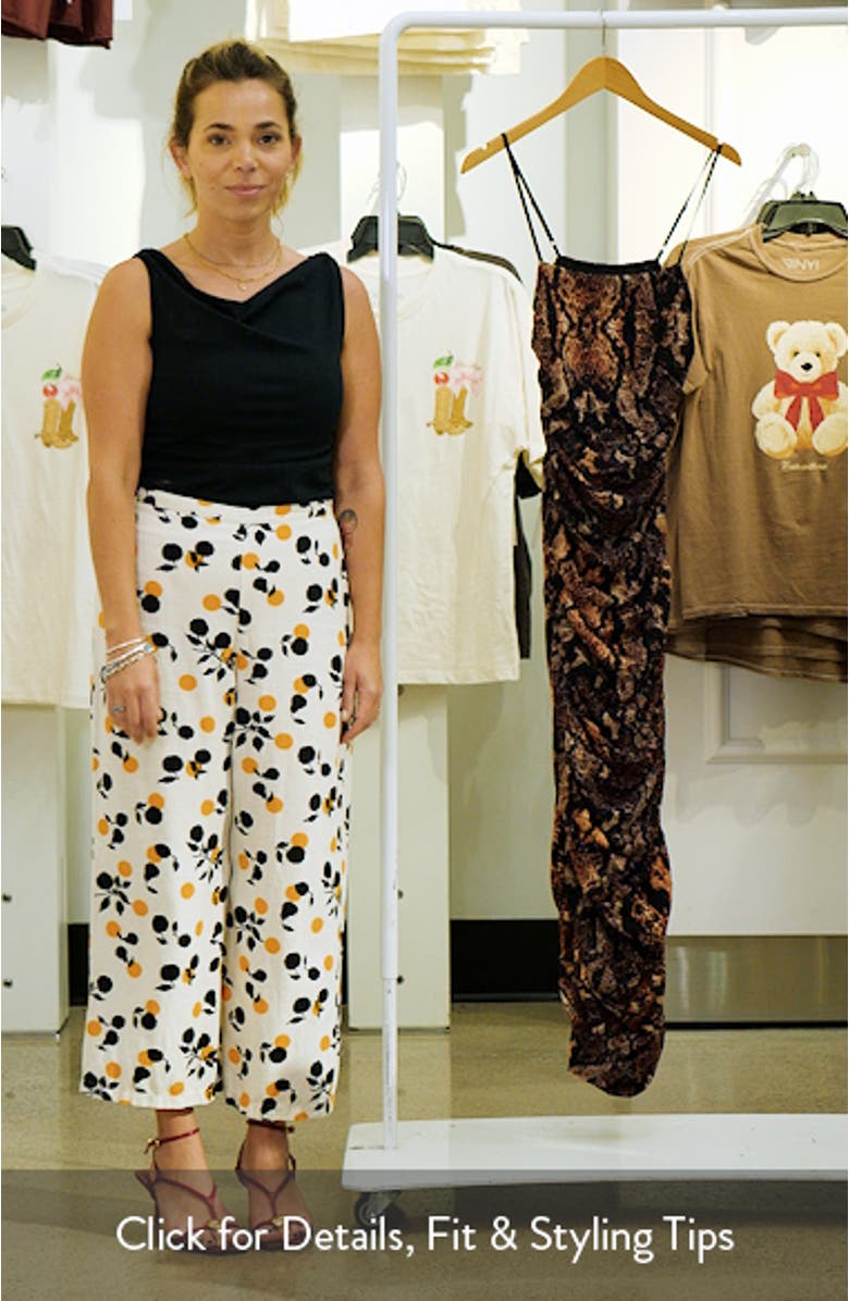 Hazel Ruched Printed Lace Midi Dress, sales video thumbnail