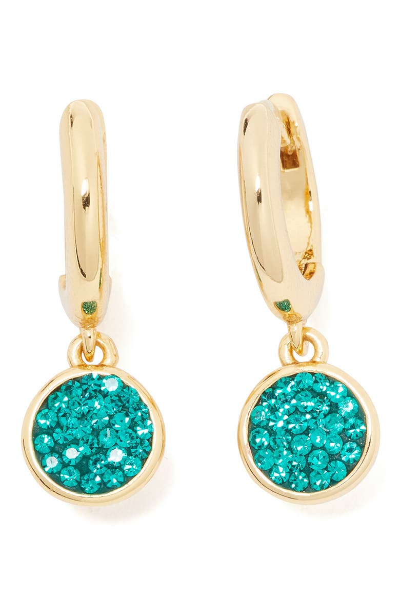 clay pavé disc huggie hoop earrings, Main, color, EMERALD