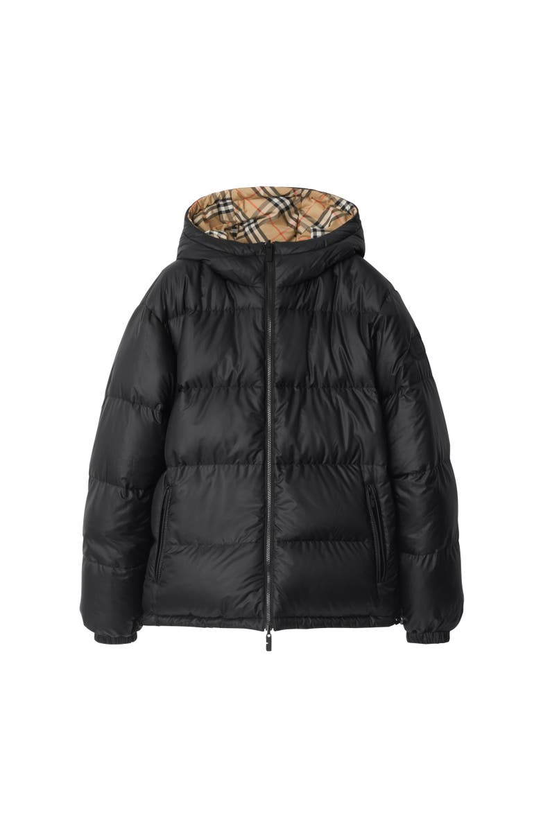 Burberry Reversible Check Hooded Puffer Jacket, Alternate, color, Sand Beige