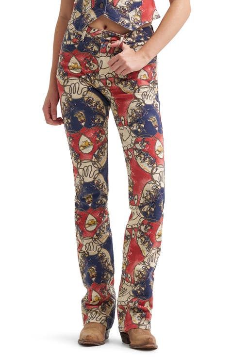 Rodeo Print High Waist Bootcut Jeans (Rodeo Roundup)