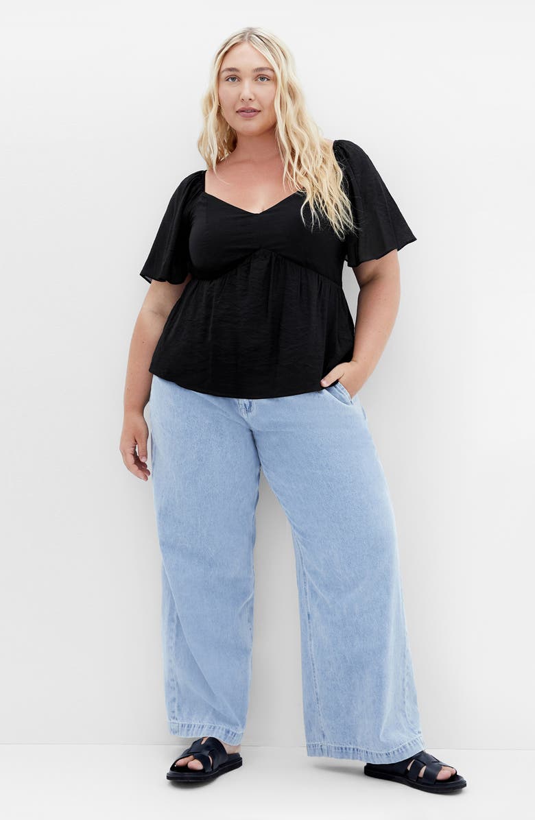 City Chic Marci Flutter Sleeve Top, Alternate, color, Black