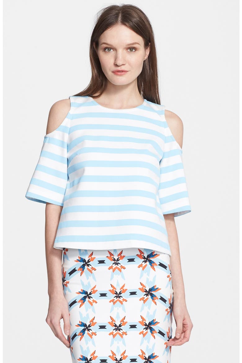 'Iris' Stripe Cold Shoulder Top, Main, color, WHITE/ BLUE