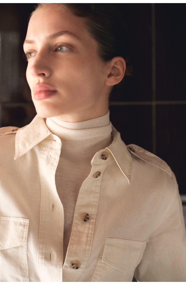 H&M Linen-blend Cargo Shirt, Alternate, color, Cream