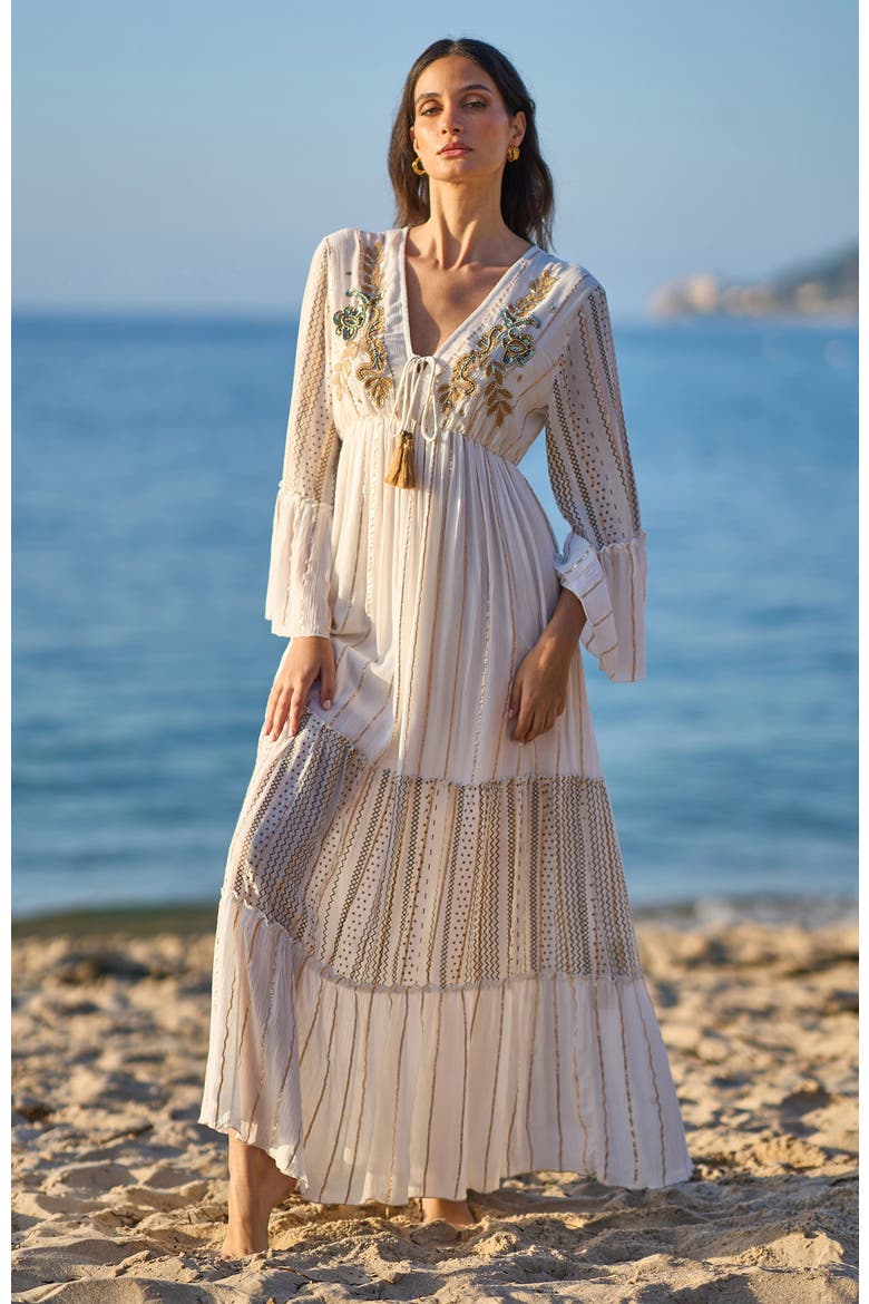 Metallic Embellished Maxi Dress, Alternate, color, White