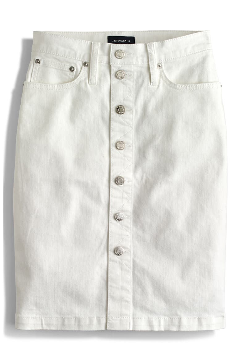 Button Front Stretch Denim Pencil Skirt, Alternate, color, WHITE
