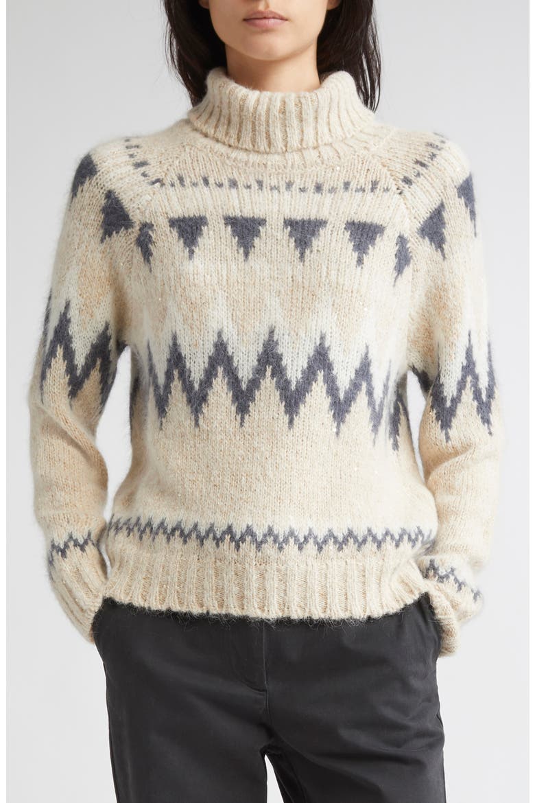 Fair Isle Alpaca & Mohair Blend Turtleneck Sweater, Main, color, 02 SAND