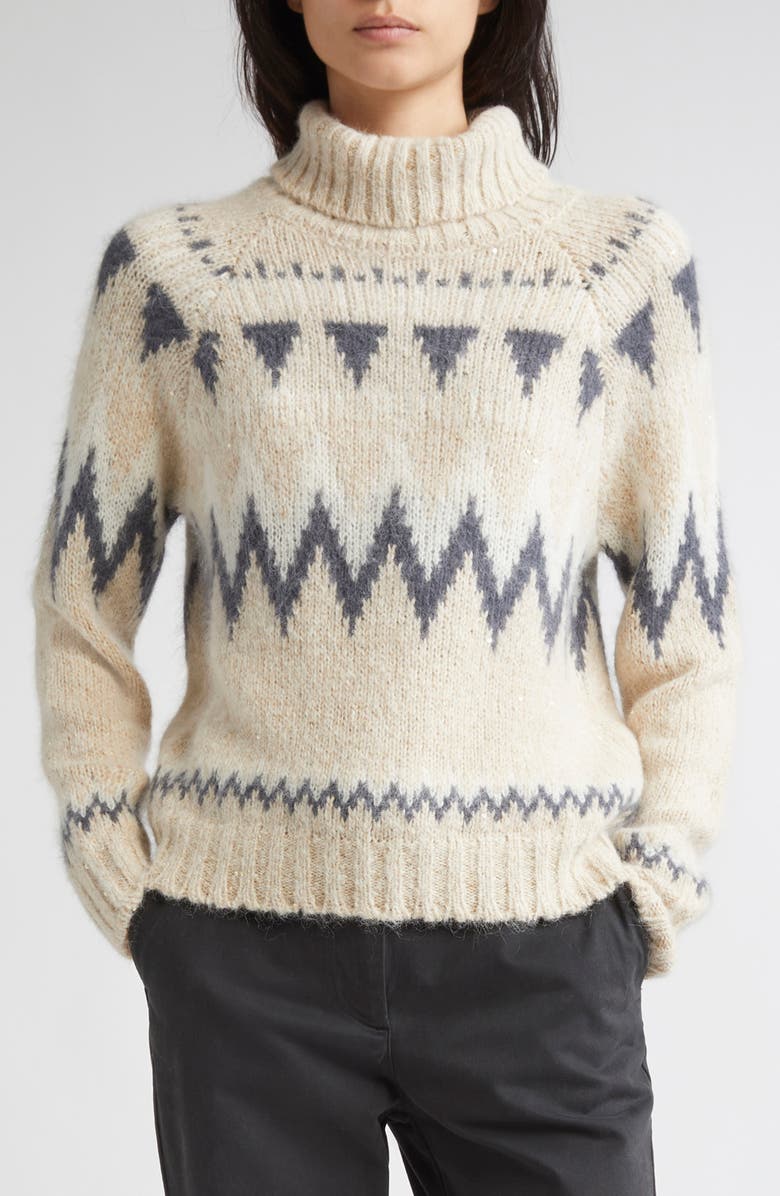 Eleventy Fair Isle Alpaca & Mohair Blend Turtleneck Sweater, Main, color, 02 Sand