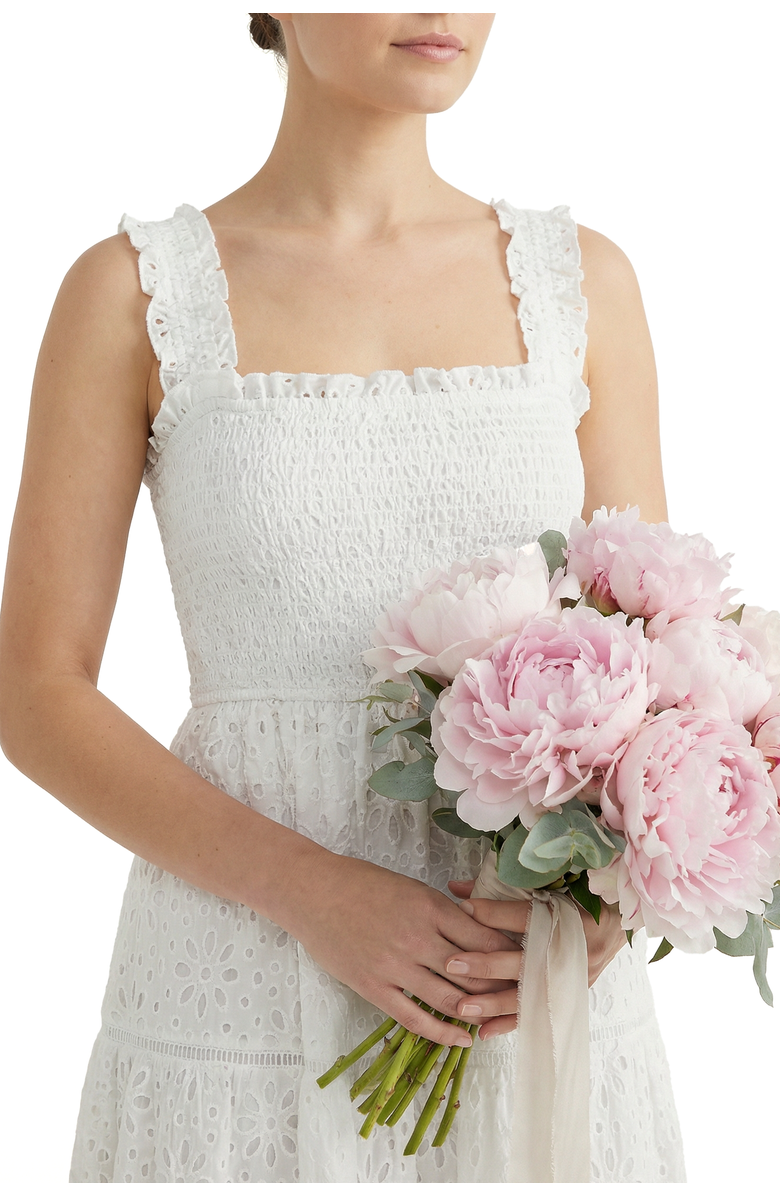 Change of Scenery Kristen Smocked Embroidered Tiered Midi Dress, Alternate, color, Fresh White