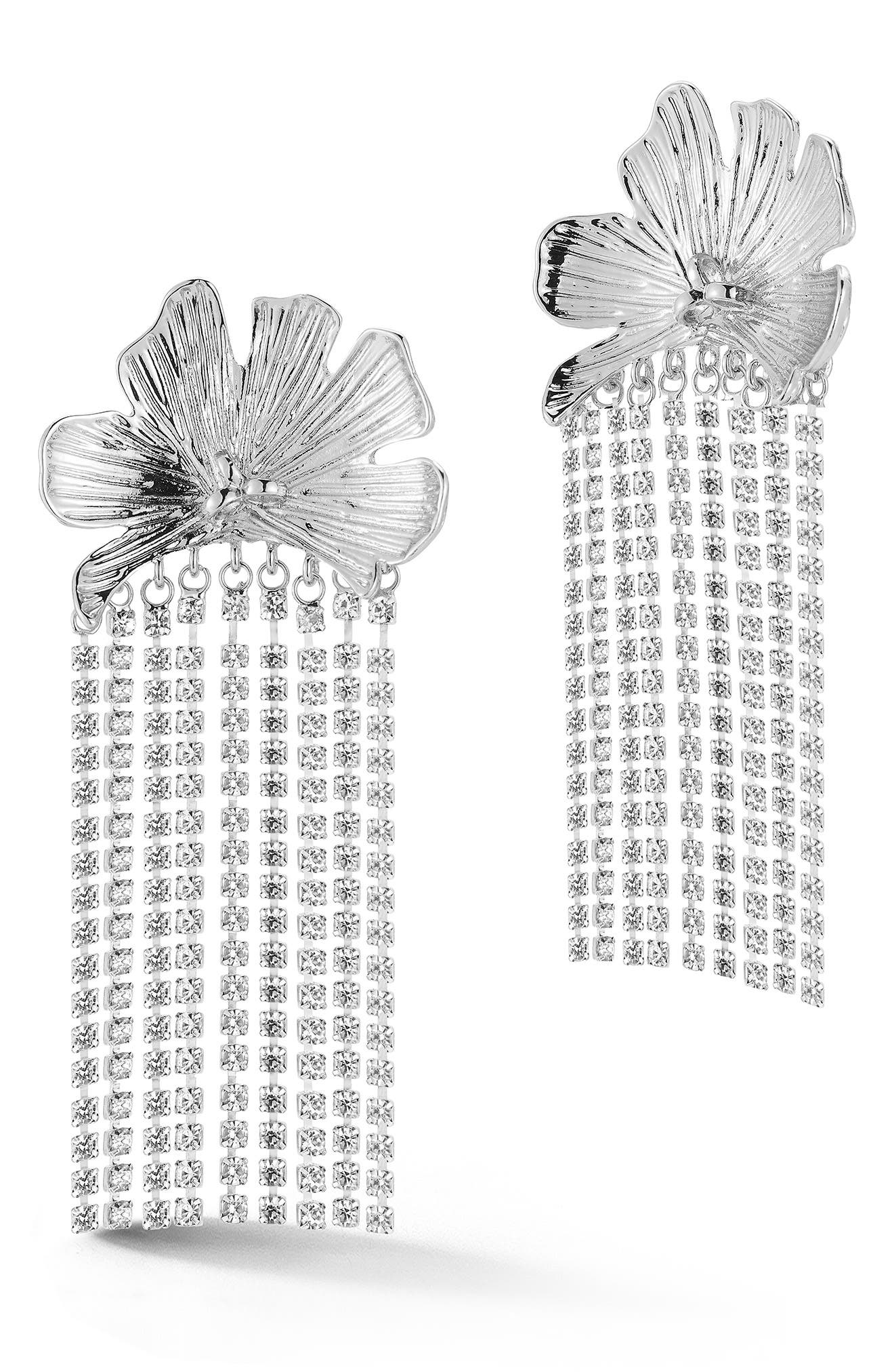 CZ Flower Drop Earrings