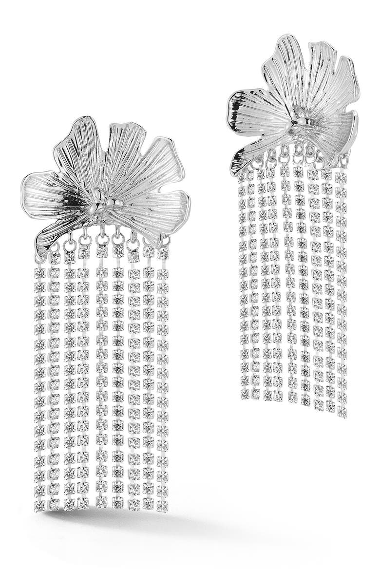 CZ Flower Drop Earrings, Main, color, SILVER