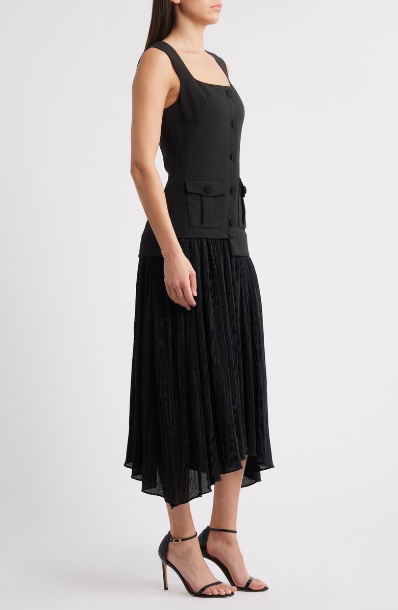 Black Halo Vianey Mixed Media Midi Dress, Alternate, color, Black