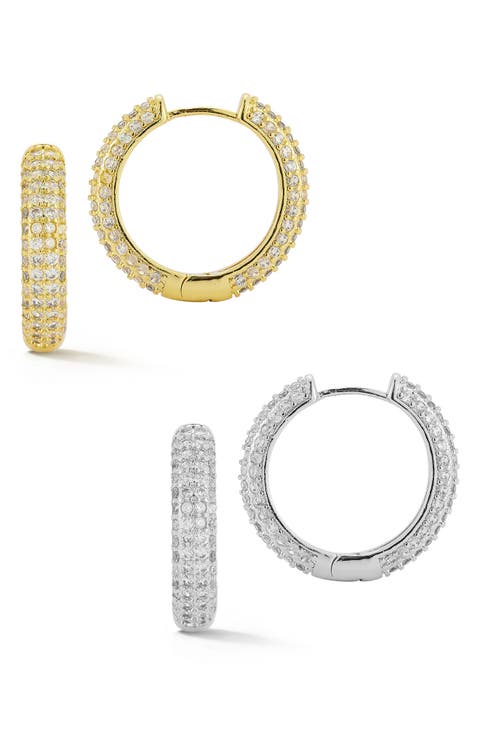 Set of 2 Pavé Hoop Earrings